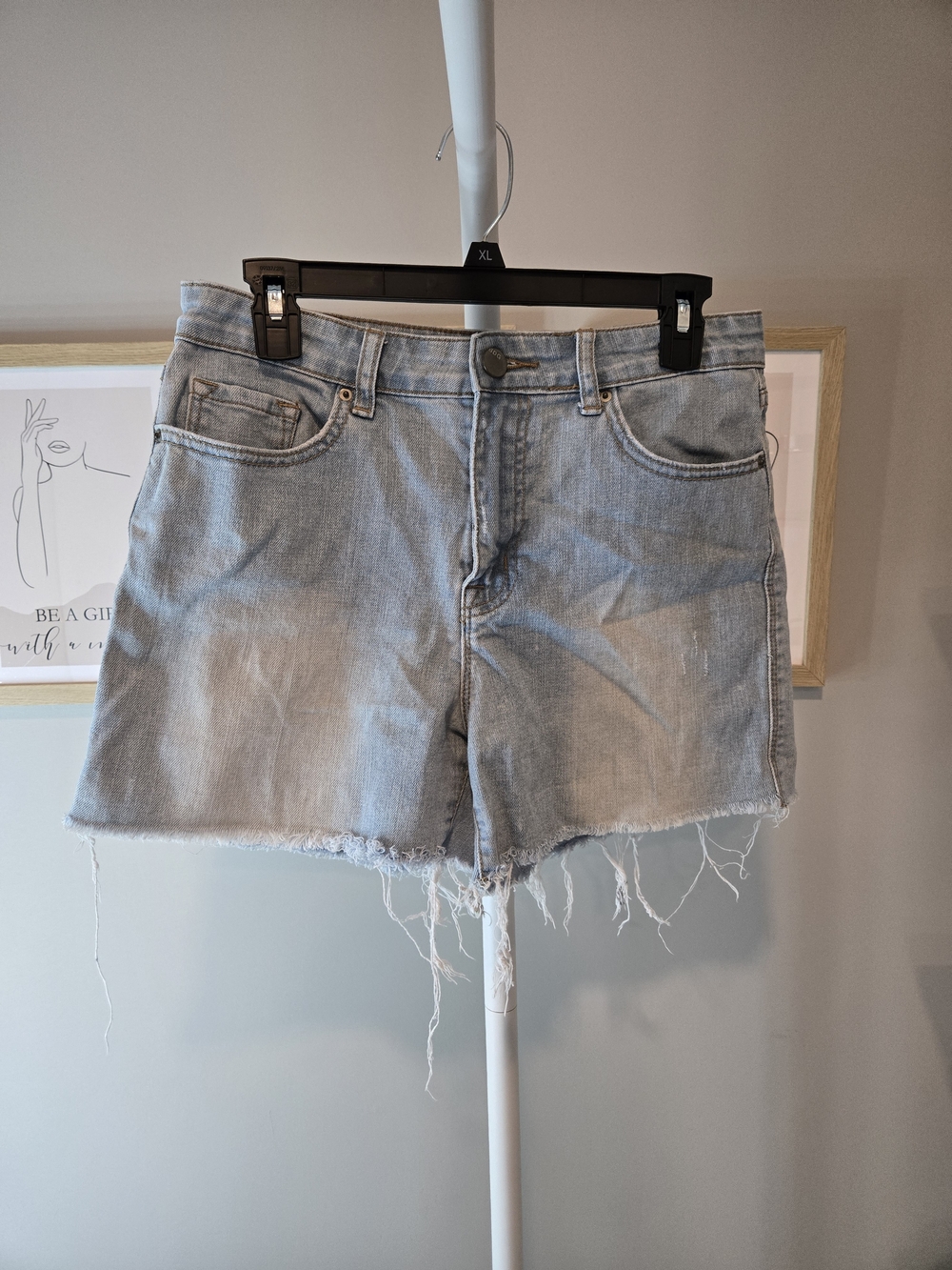 BDG Light Blue Distressed Denim Shorts with Frayed Hem